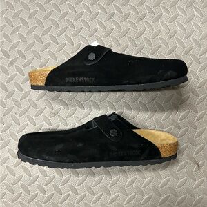 Black Suede Boston Birkenstocks Clogs